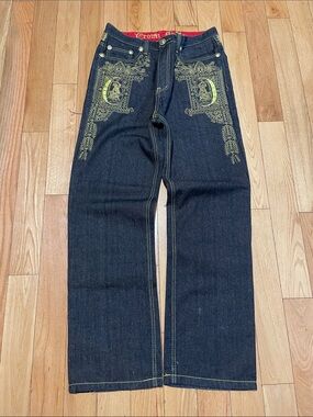 COOGI Dark Blue Straight Jeans with Yellow Embroidery